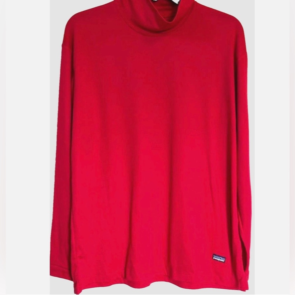 Patagonia Capilene Base Layer Women L Red Mock Neck Thermal Long Sleeve Ski Top